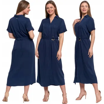 Dámské šaty ŠATY MORAJ MIDI RTĚNKA ELEGANTNÍ NA KNOFLÍKY S PÁSKEM M