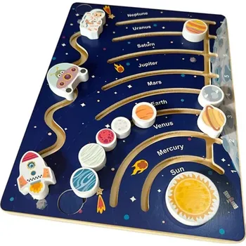 Dřevěná hračka TOOKY TOY Dřevěná Montessori skládačka – Sluneční soustava | TJ503N