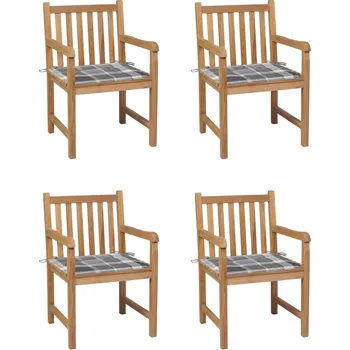Zahradní židle 4 ks šedé kárované podušky masivní teak IM_3073018