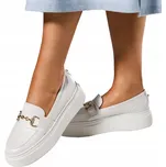 BÍLÉ DÁMSKÉ KOŽENÉ MOKASÍNY NA NAZUTÍ POLOBOTKY POLSKÝ VÝROBEK vel. 37