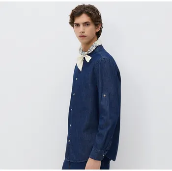 Pánská košile Reserved - Džínová košile se stojáčkem - tmavomodrá - YQ326-59J - YQ326-59J-L