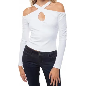 Dámská halenka Dámská halenka GUESS s dlouhým rukávem, bílá, žebrovaná, odhalená ramena, vel.