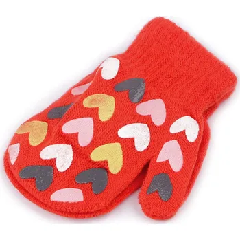 Rukavice Dětské pletené rukavice palčáky, střední, 21 červená světlá srdce