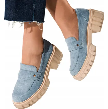 Dámská obuv Modré dámské mokasíny na platformě se vzorkovanou podrážkou, velikost 40