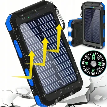 Powerbanka Solární powerbanka 20000 mAh černá s svítilnou a 4 konektory
