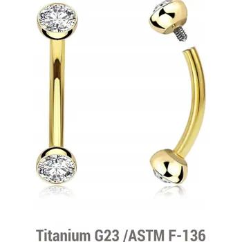 Piercing Zlatý banánový piercing do obočí a ucha, titan G23 PVD, Křišťály, 1.2mm bt04, 8mm
