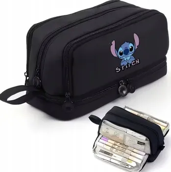 Penál Školní penál pouzdro prostorné Stitch černý