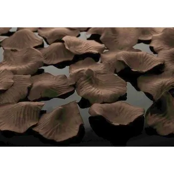 Svatební dekorace Plátky růží hnědé s lístky - dekorační textilní plátky růží na svatební výzdobu