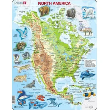 Puzzle North America, Topographic map with animals