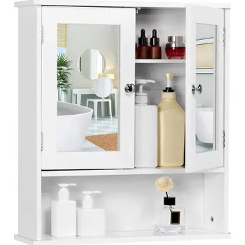 Koupelnový nábytek Koupelnová skříňka 591753 white, s dvojitými zrcadlovými dvířky, 13 cm x 56 cm x 58 cm, bílá - A YAHEETECH