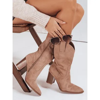 Dámské kozačky Dstreet Dámské semišové kovbojské boty ZY1194 Barva: Béžová, Velikost: 37