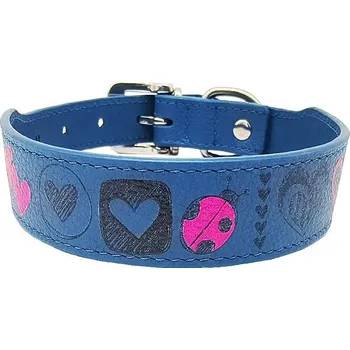 Obojek pro psa Anadi Kožený obojek Love pro malé až střední psy, modrý, 2, 8 cm × 35 - 41 cm