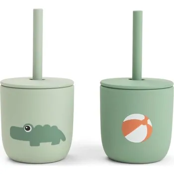 dětská jídelní sada DONE BY DEER Set 2 hrnečků s brčkem Playground zelené