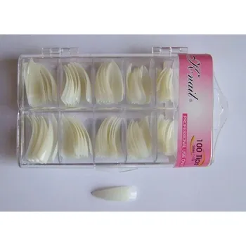 Umělé nehty NehtyShop Tipy špičaté, mléčné 100 ks + box, dlouhá plocha