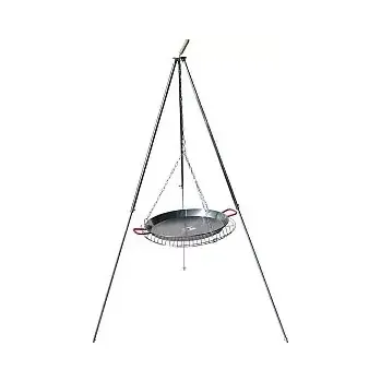 kotlíky Trojnožka teleskopická stříbrná 1,8 m, grilovací rošt 60 cm a Paella pánev 55 cm leštěná ocel