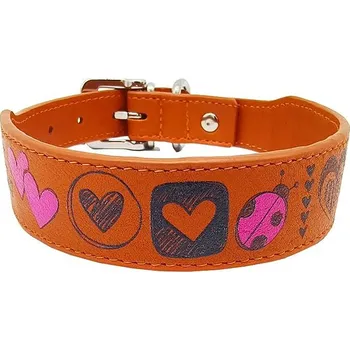 Obojek pro psa Anadi Kožený obojek Love pro malé až střední psy, oranžový terakota, 2, 6 cm × 27 - 31 cm