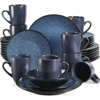 Talíř 32dílná Jídelní servis modrá kamenina, talíře, misky matné šálky