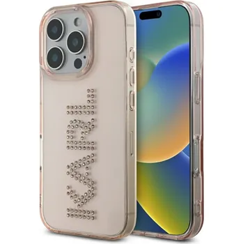 Pouzdro na mobilní telefon Karl Lagerfeld - IML Rhinestones (KLHCP16XHKLSTDCP) - iPhone 16 Pro Max - růžové logo