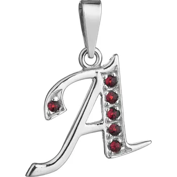 Přívěsek Stříbrný přívěsek s českým granátem, rhodiovaný - písmeno A
