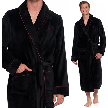 Dámský župan Pánský župan Moraj dlouhý černý L na zavazování polyester