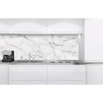 Fototapeta DIMEX | Fototapeta do kuchyně Bílý mramor KI-180-108 | 180 x 60 cm | bílá, šedá + Samolepicí fototapeta za kuchyňskou linku DIMEX Bílý mramor v šíři 180 cm