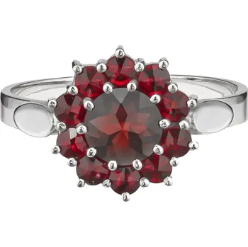 Prsten Stříbrný prsten s českým granátem, rhodiovaný - květina Velikost: 56