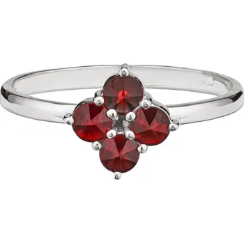 Prsten Stříbrný prsten s českým granátem, rhodiovaný - květina Velikost: 54