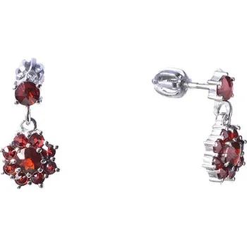 Náušnice Stříbrné náušnice s českým granátem, rhodiované - květina Zapínání: balónek