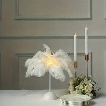 Lampička LAMPA LED pírka peří bílá DÁREK Den žen Den matek Svatební Hostina Svatba