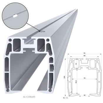 Stavební materiál KVN ALUMINIUM C profil 106 x 95 x 3000 mm, hliník bez povrchové úpravy