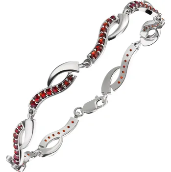 Náramek Stříbrný náramek s českým granátem, rhodiovaný - vlnka