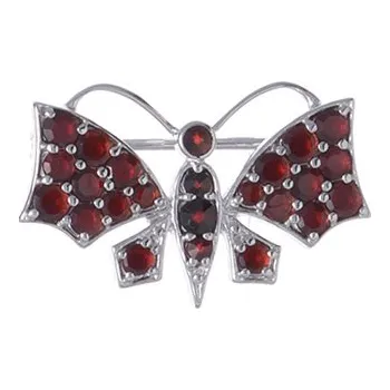 Brož Stříbrná brož s českým granátem, rhodiovaná - zvíře - motýl