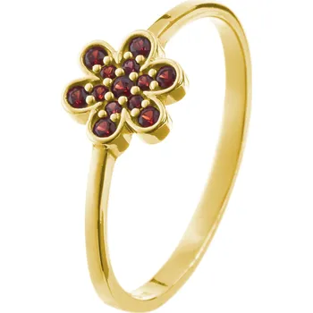 Prsten Stříbrný prsten s českým granátem, zlacený - květina Velikost: 51