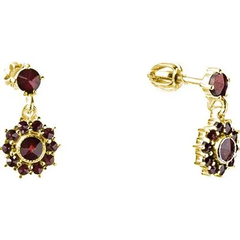 Náušnice Stříbrné náušnice s českým granátem, zlacené - květina Zapínání: balónek