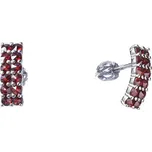 Stříbrné náušnice s českým granátem, rhodiované - obdélník Zapínání: balónek