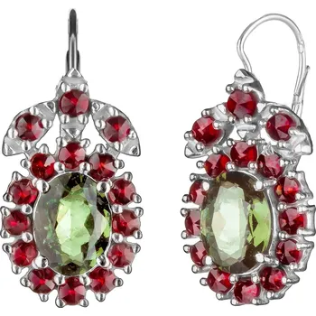 Náušnice Stříbrné náušnice s českým granátem a vltavínem, rhodiované - ovál Zapínání: puzeta
