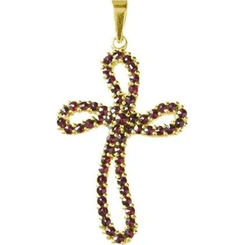 Přívěsek Stříbrný přívěsek s českým granátem, zlacený - křížek