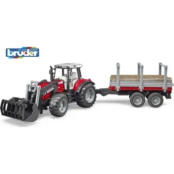 Bruder 2046 Massey Ferguson 7480 s před. nakladčem a přívěsem na klády 2213