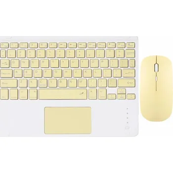 Sada bezdrátové klávesnice s touchpadem a Bluetooth bezdrátové myši - žlutá