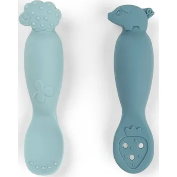 dětská jídelní sada DONE BY DEER Silikonové lžičky Tiny farm 2ks modré