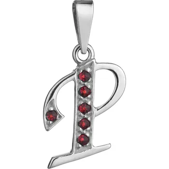 Přívěsek Stříbrný přívěsek s českým granátem, rhodiovaný - písmeno P