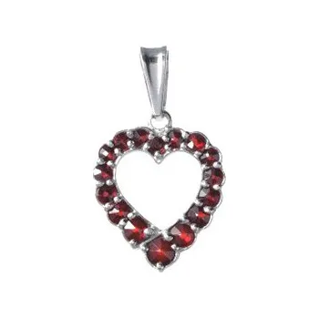 Přívěsek Stříbrný přívěsek s českým granátem, rhodiovaný - srdce
