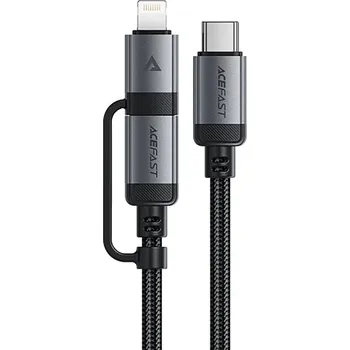 Datový kabel Acefast - Datový kabel (C20-01) - USB-C na Type-C, Lightning, 60 W, rychlé nabíjení, odolný proti ohybu, certifikovaný MFi, 1,2 m - černý