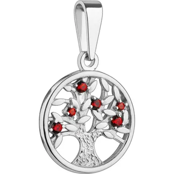 Přívěsek Stříbrný přívěsek s českým granátem, rhodiovaný - strom života