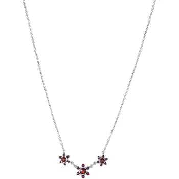 Náhrdelník Stříbrný náhrdelník s českým granátem, rhodiovaný - květina