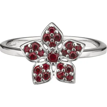Prsten Stříbrný prsten s českým granátem, rhodiovaný - květina Velikost: 60