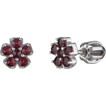Náušnice Stříbrné náušnice s českým granátem, rhodiované - květina Zapínání: klapka