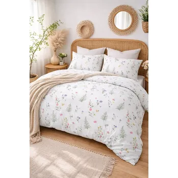 Povlečení Povlečení saténové louka květiny drobný vzor 220x200 bílé květinové Produkt PL