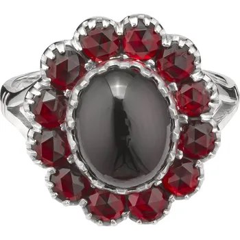 Prsten Stříbrný prsten s českým granátem, rhodiovaný - ovál Velikost: 52