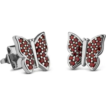 Náušnice Stříbrné náušnice s českým granátem, rhodiované - zvíře - motýl Zapínání: balónek